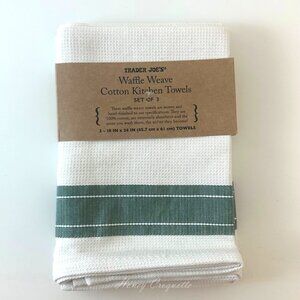 Trader Joe’s Green Waffle Weave Cotton Kitchen Towels Set Of 3